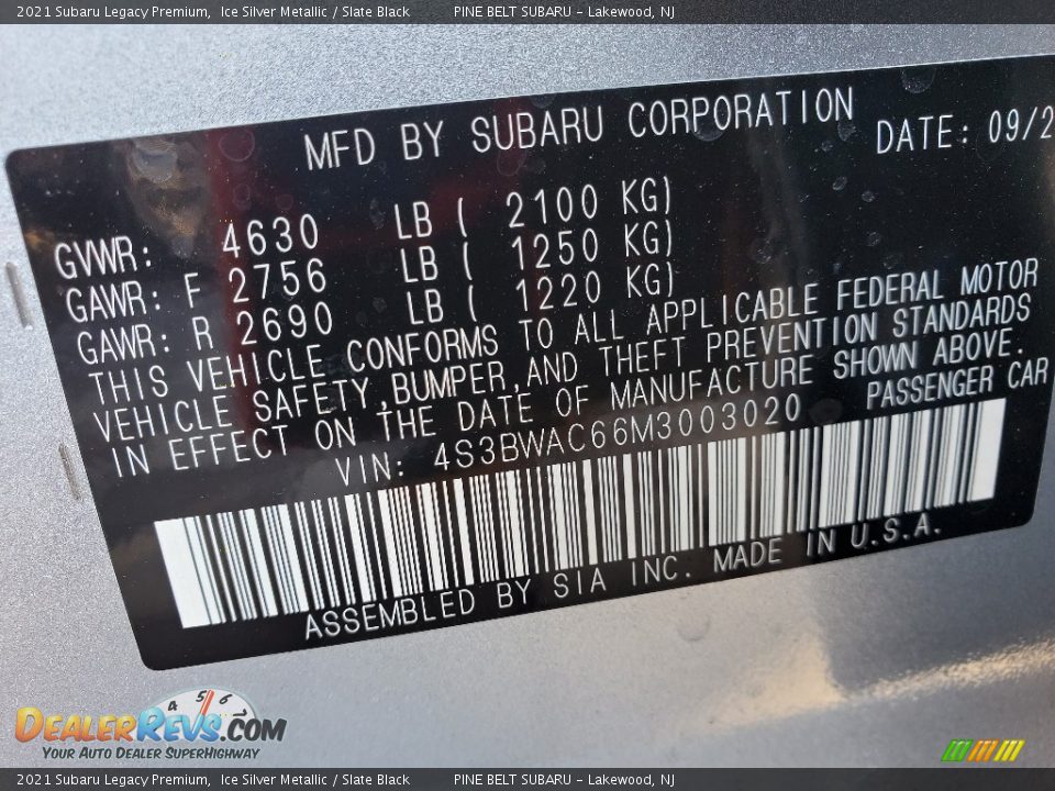 2021 Subaru Legacy Premium Ice Silver Metallic / Slate Black Photo #13