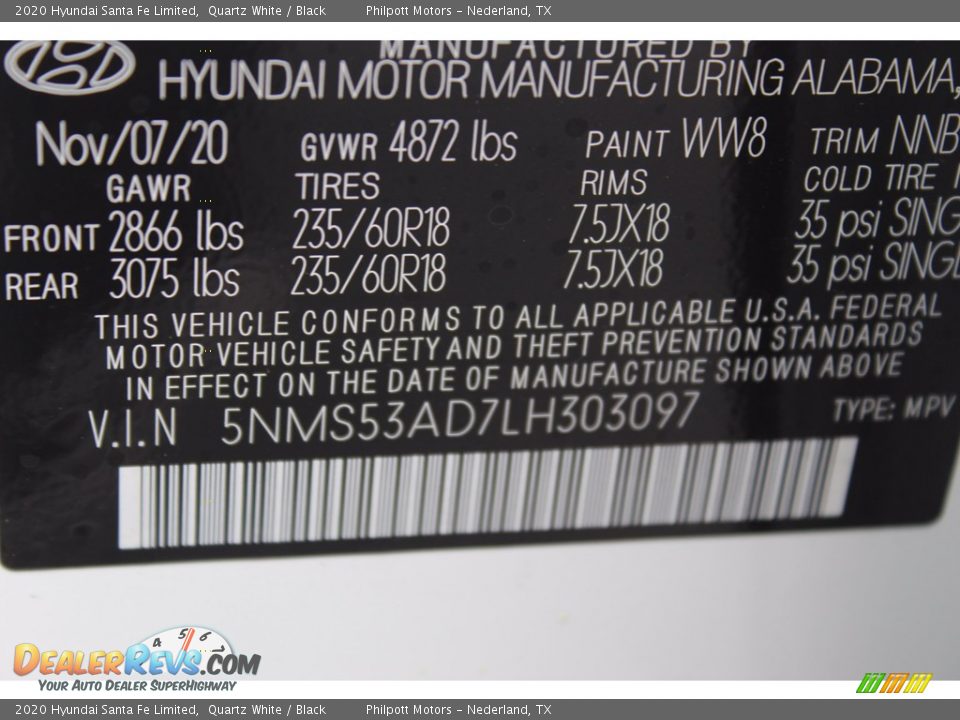 2020 Hyundai Santa Fe Limited Quartz White / Black Photo #25