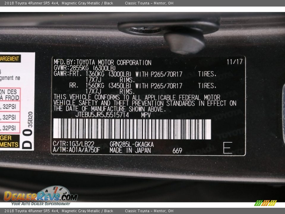 2018 Toyota 4Runner SR5 4x4 Magnetic Gray Metallic / Black Photo #21