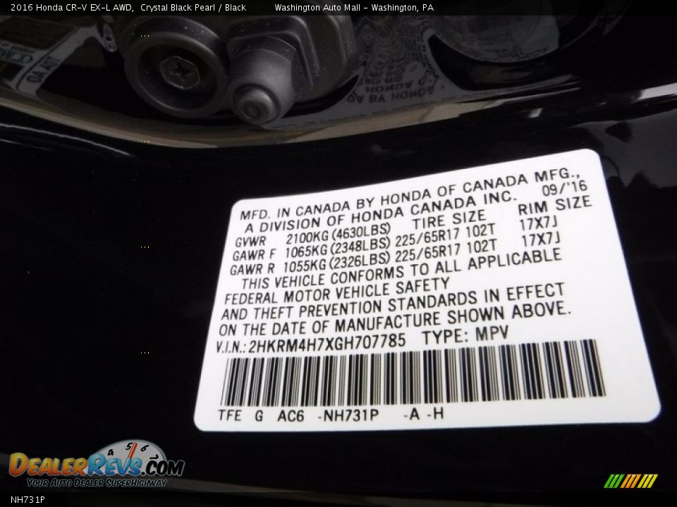 Honda Color Code NH731P Crystal Black Pearl
