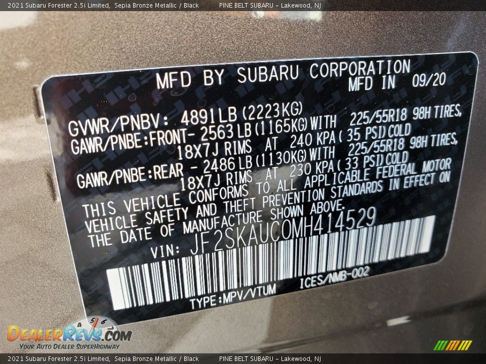 2021 Subaru Forester 2.5i Limited Sepia Bronze Metallic / Black Photo #13