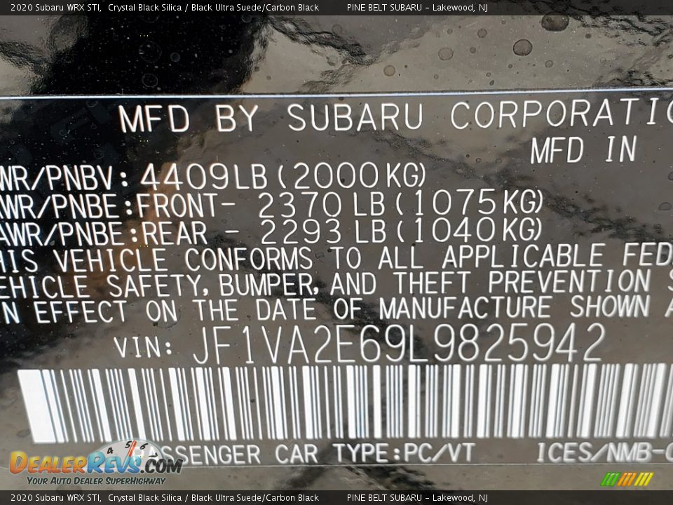 2020 Subaru WRX STI Crystal Black Silica / Black Ultra Suede/Carbon Black Photo #12