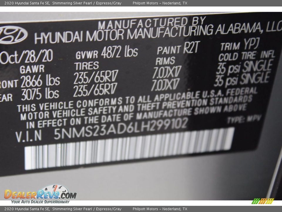 2020 Hyundai Santa Fe SE Shimmering Silver Pearl / Espresso/Gray Photo #23