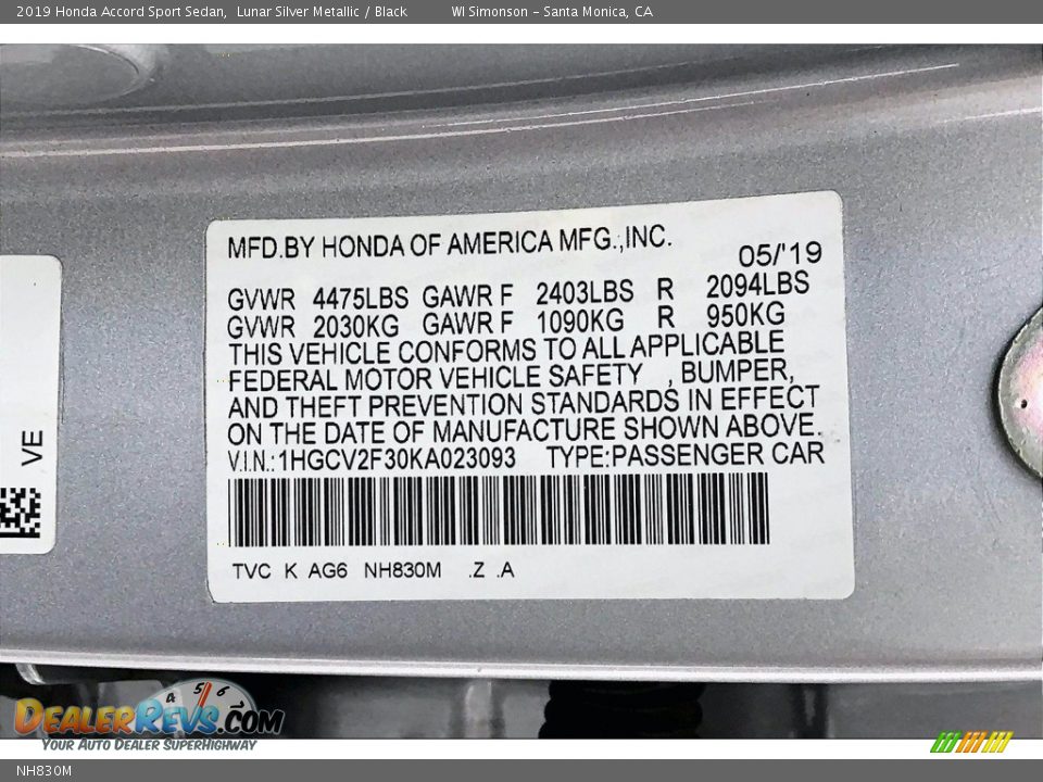 Honda Color Code NH830M Lunar Silver Metallic