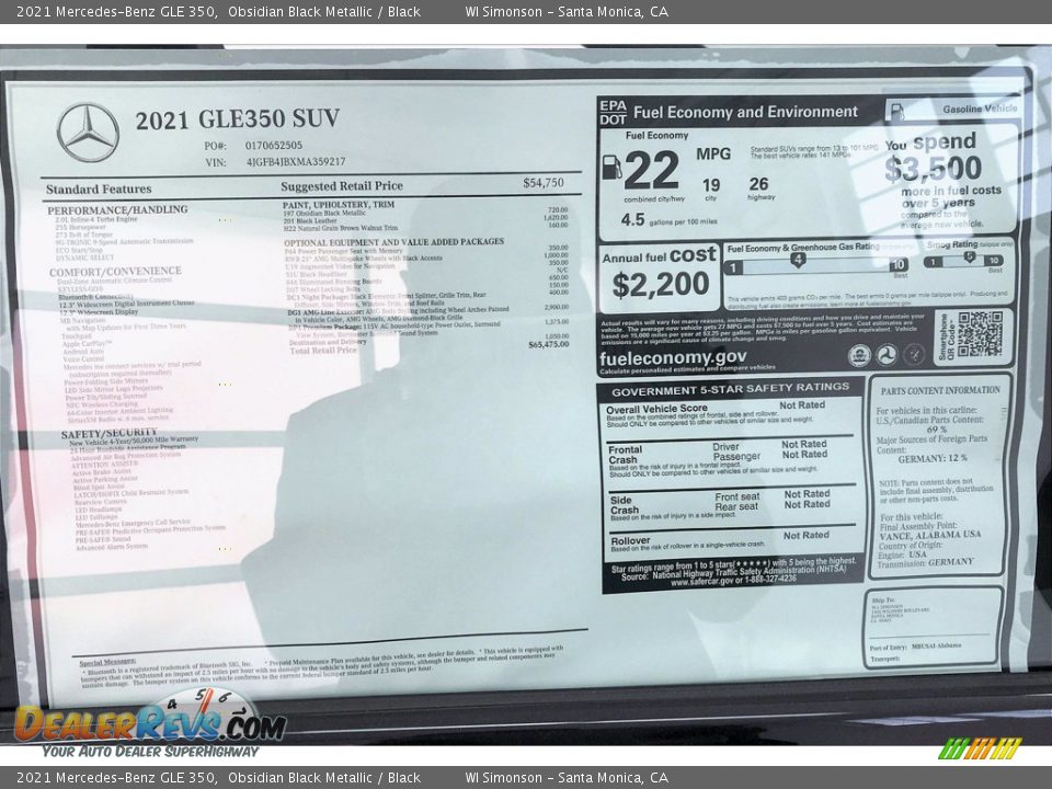 2021 Mercedes-Benz GLE 350 Window Sticker Photo #10