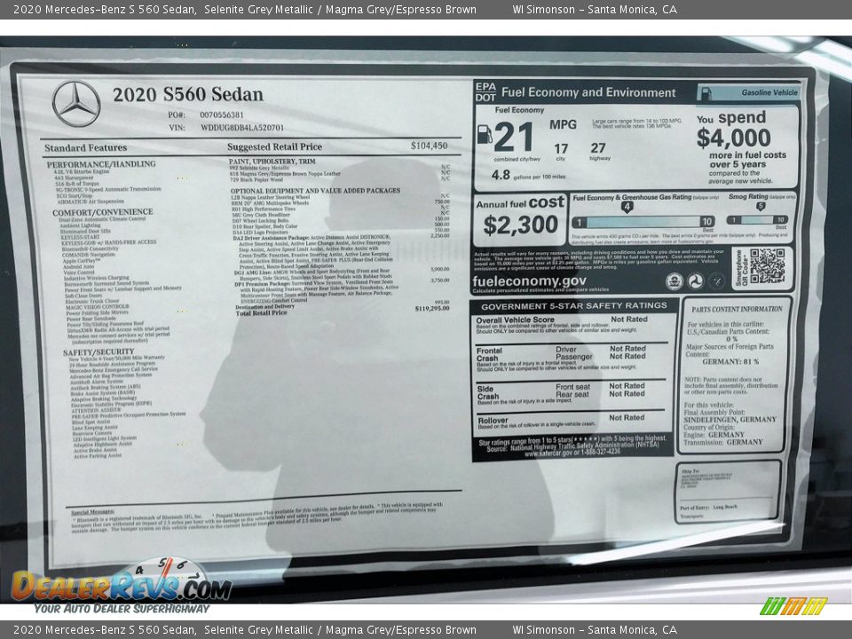 2020 Mercedes-Benz S 560 Sedan Selenite Grey Metallic / Magma Grey/Espresso Brown Photo #10