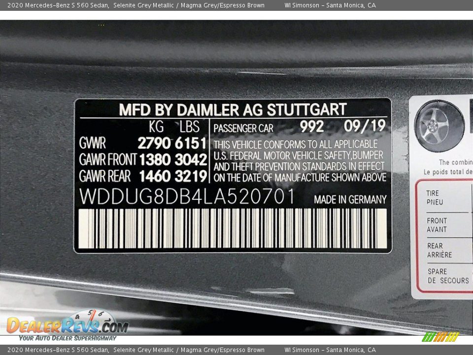 2020 Mercedes-Benz S 560 Sedan Selenite Grey Metallic / Magma Grey/Espresso Brown Photo #11