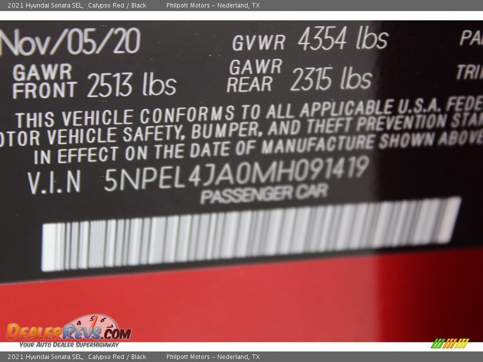 2021 Hyundai Sonata SEL Calypso Red / Black Photo #24