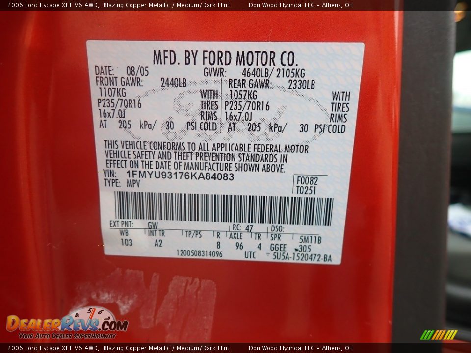 2006 Ford Escape XLT V6 4WD Blazing Copper Metallic / Medium/Dark Flint Photo #31