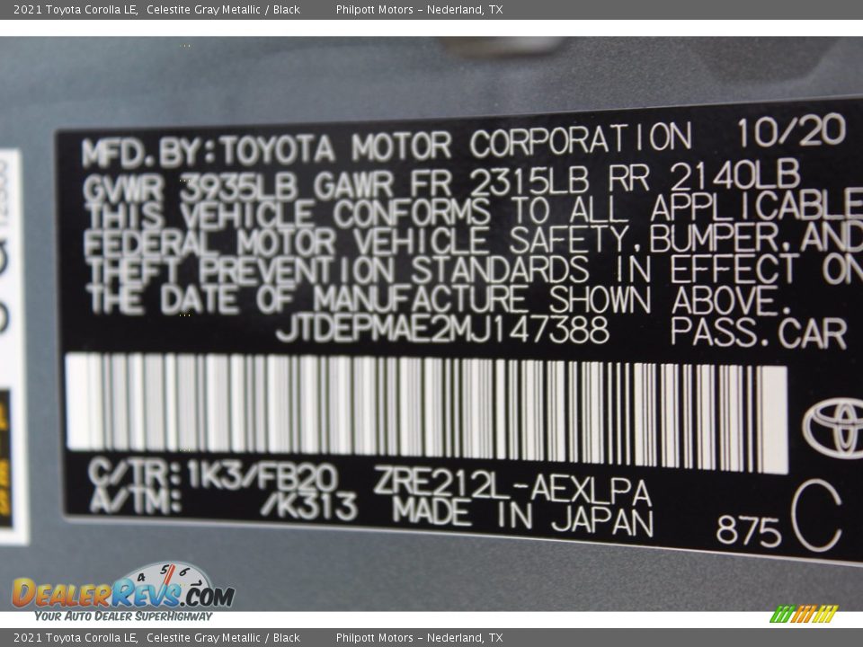 2021 Toyota Corolla LE Celestite Gray Metallic / Black Photo #23