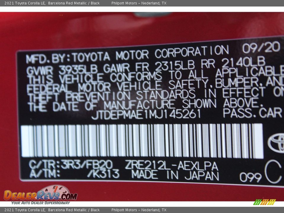 2021 Toyota Corolla LE Barcelona Red Metallic / Black Photo #23