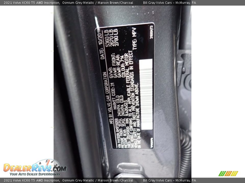 2021 Volvo XC60 T5 AWD Inscription Osmium Grey Metallic / Maroon Brown/Charcoal Photo #11
