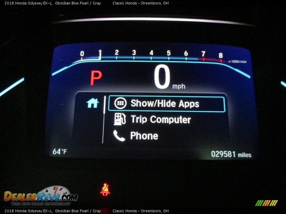 2018 Honda Odyssey EX-L Obsidian Blue Pearl / Gray Photo #33