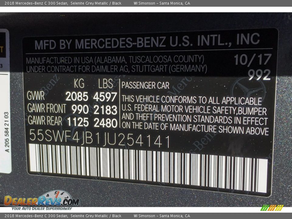 2018 Mercedes-Benz C 300 Sedan Selenite Grey Metallic / Black Photo #10