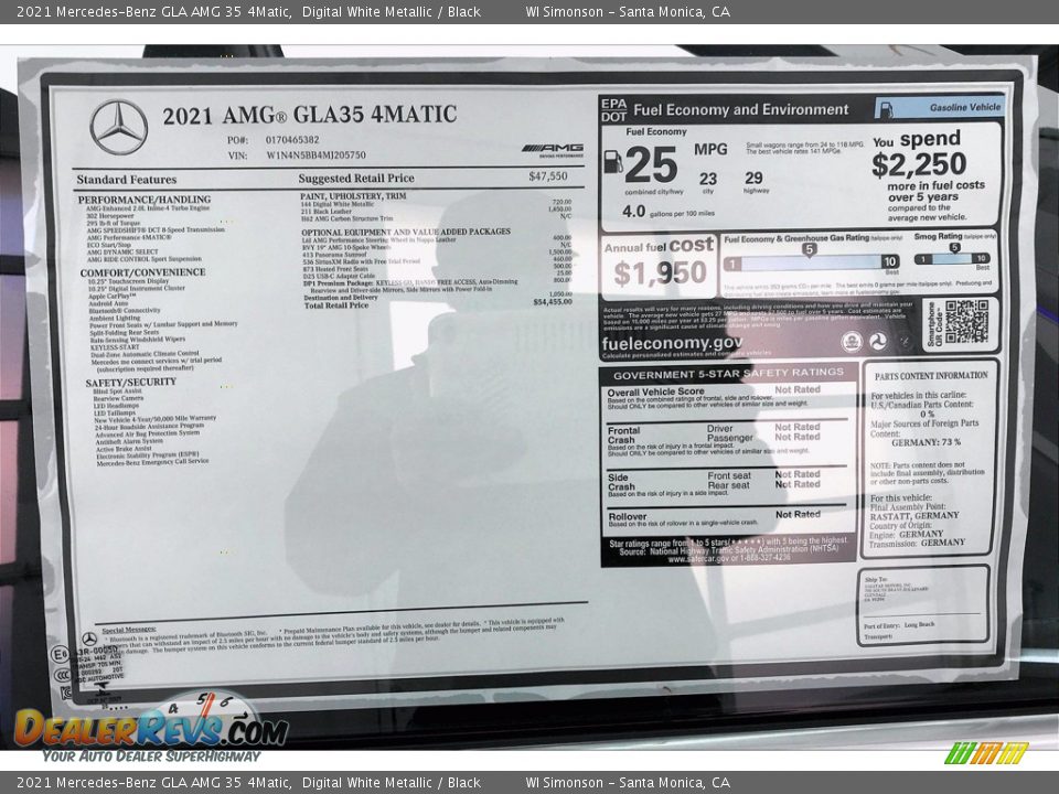 2021 Mercedes-Benz GLA AMG 35 4Matic Digital White Metallic / Black Photo #10