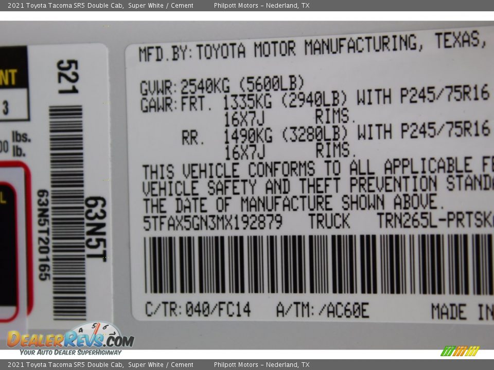2021 Toyota Tacoma SR5 Double Cab Super White / Cement Photo #23