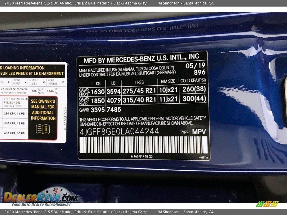 2020 Mercedes-Benz GLS 580 4Matic Brilliant Blue Metallic / Black/Magma Gray Photo #11