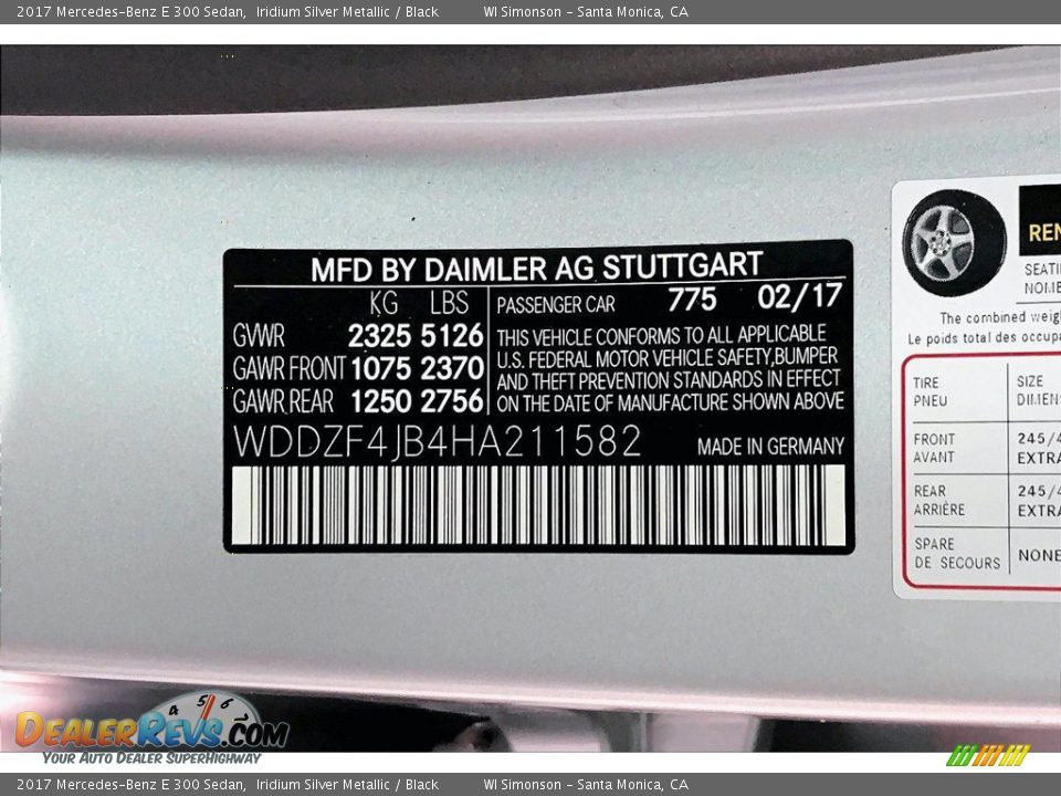2017 Mercedes-Benz E 300 Sedan Iridium Silver Metallic / Black Photo #33