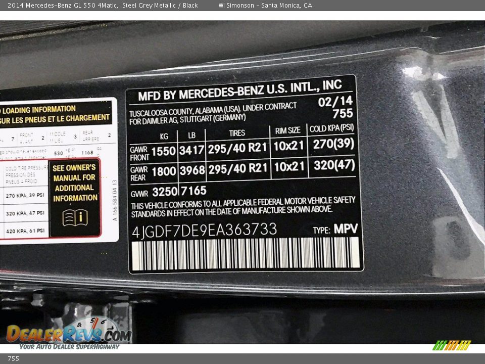 Mercedes-Benz Color Code 755 Steel Grey Metallic