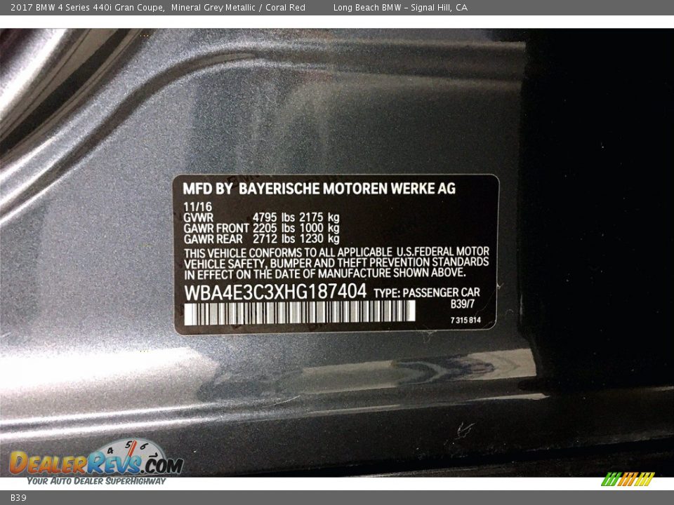 BMW Color Code B39 Mineral Grey Metallic