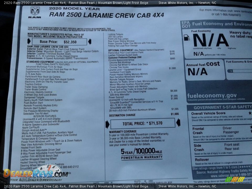 2020 Ram 2500 Laramie Crew Cab 4x4 Patriot Blue Pearl / Mountain Brown/Light Frost Beige Photo #33