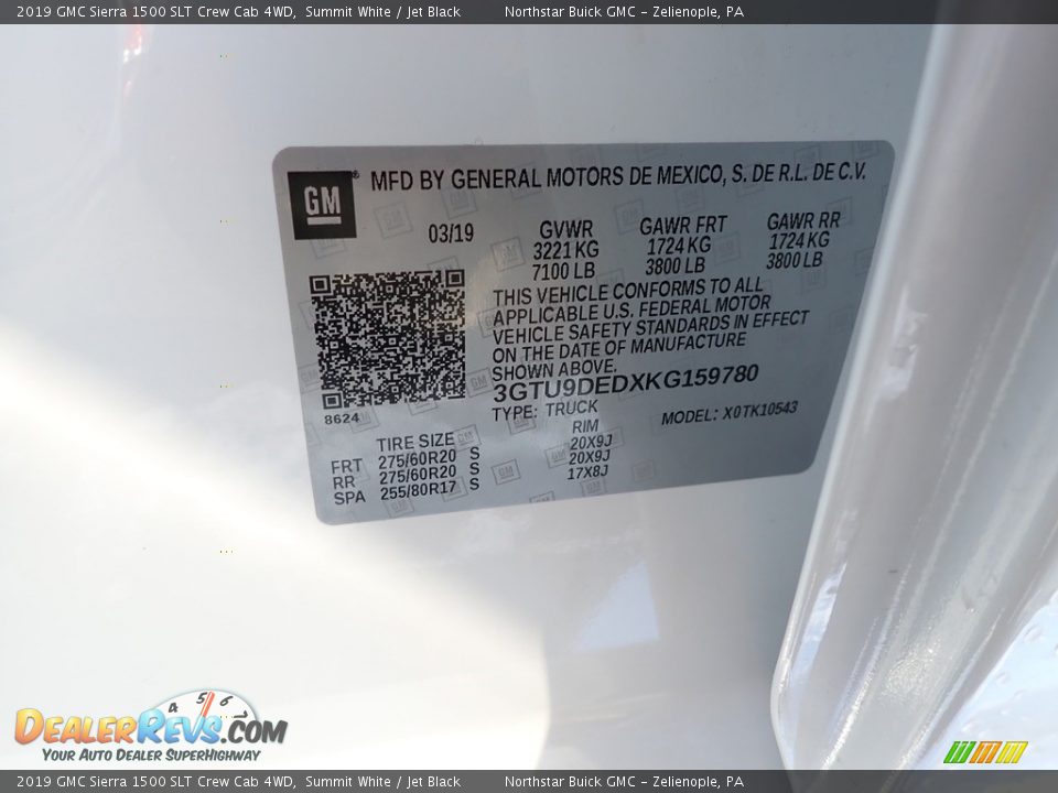 2019 GMC Sierra 1500 SLT Crew Cab 4WD Summit White / Jet Black Photo #15