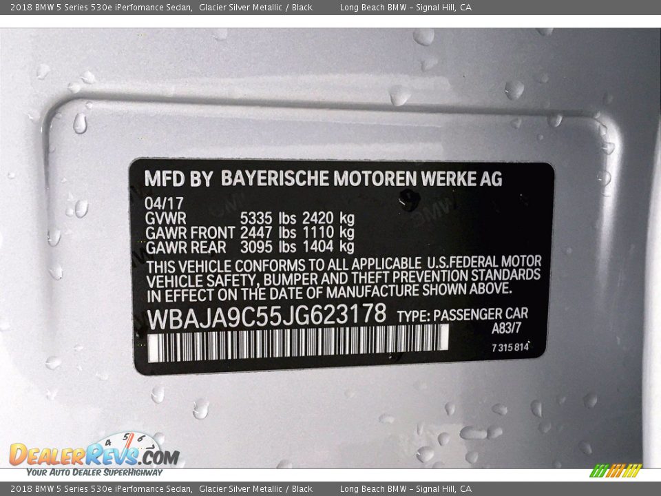 2018 BMW 5 Series 530e iPerfomance Sedan Glacier Silver Metallic / Black Photo #36