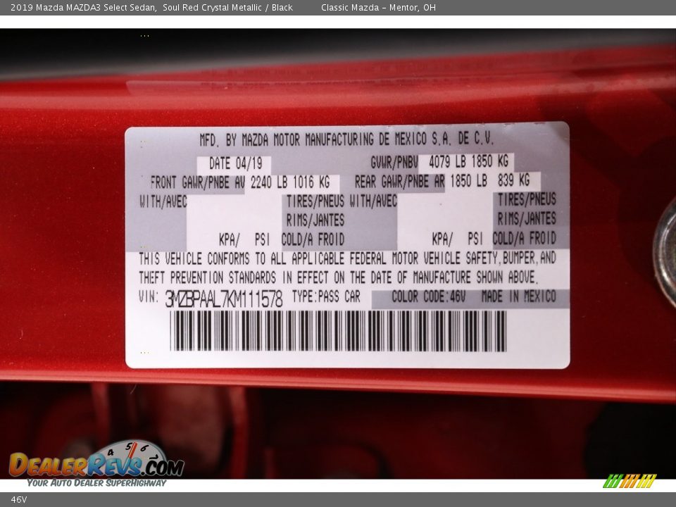 Mazda Color Code 46V Soul Red Crystal Metallic