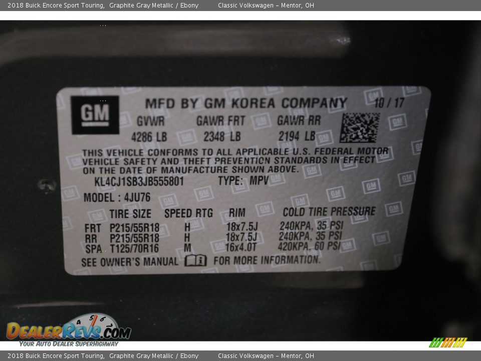 2018 Buick Encore Sport Touring Graphite Gray Metallic / Ebony Photo #22