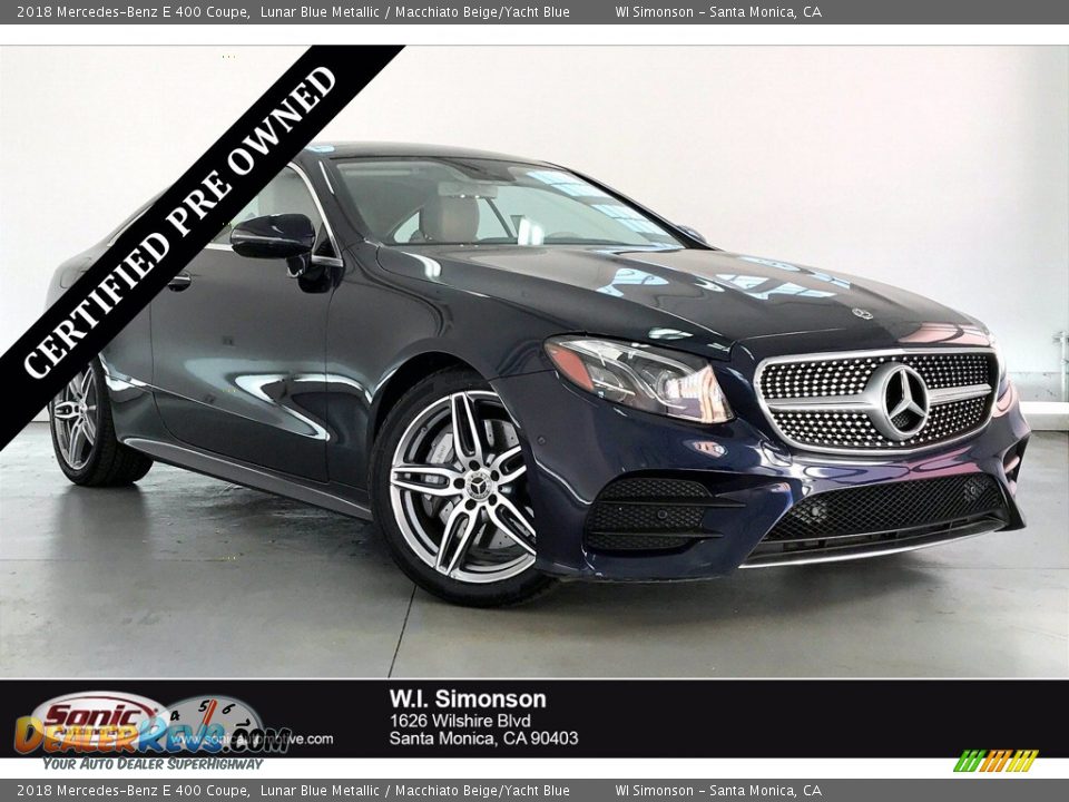 2018 Mercedes-Benz E 400 Coupe Lunar Blue Metallic / Macchiato Beige/Yacht Blue Photo #1