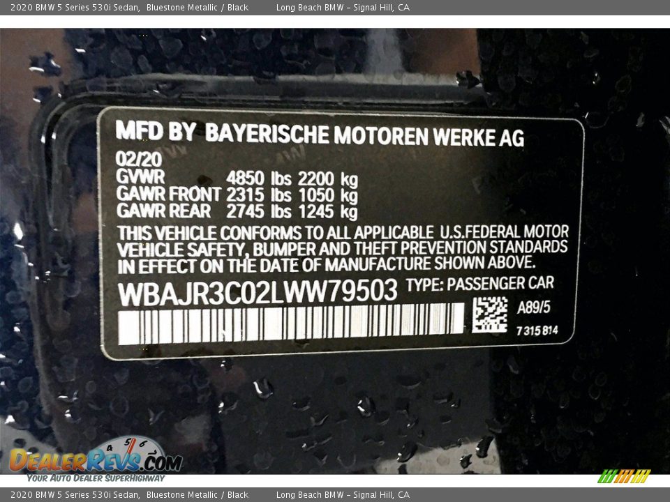 2020 BMW 5 Series 530i Sedan Bluestone Metallic / Black Photo #36