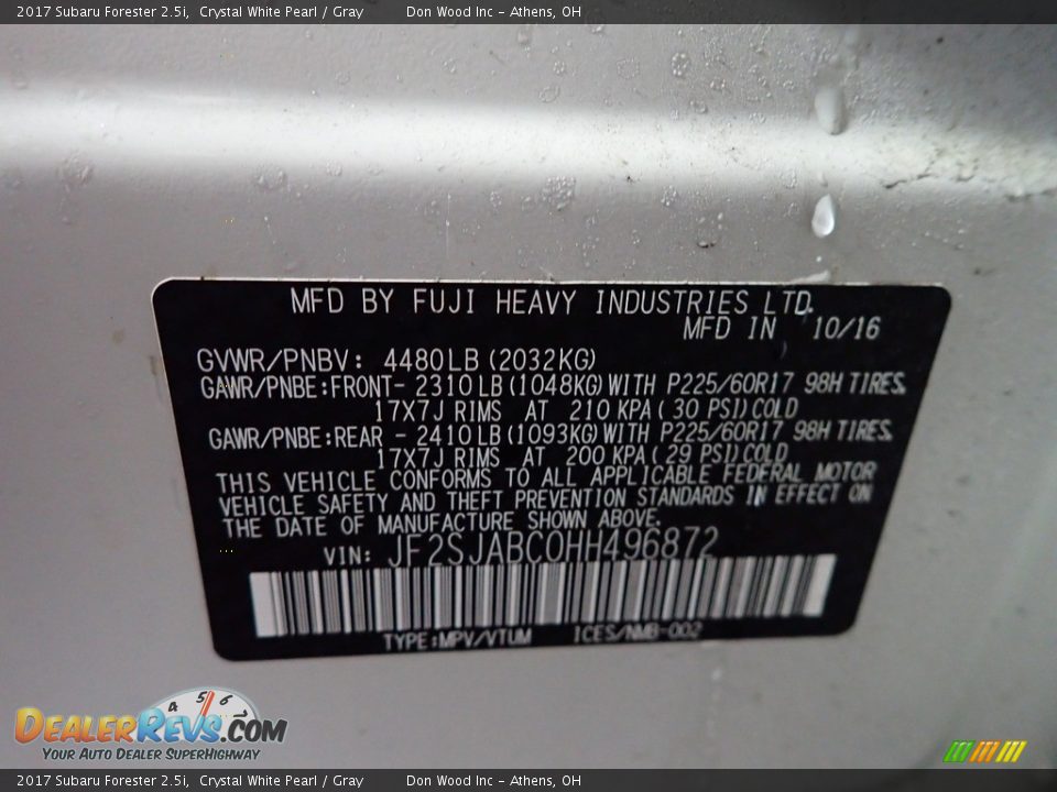 2017 Subaru Forester 2.5i Crystal White Pearl / Gray Photo #33