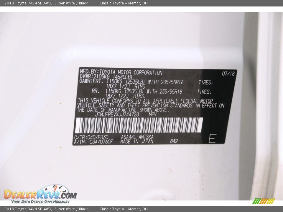 2018 Toyota RAV4 SE AWD Super White / Black Photo #20