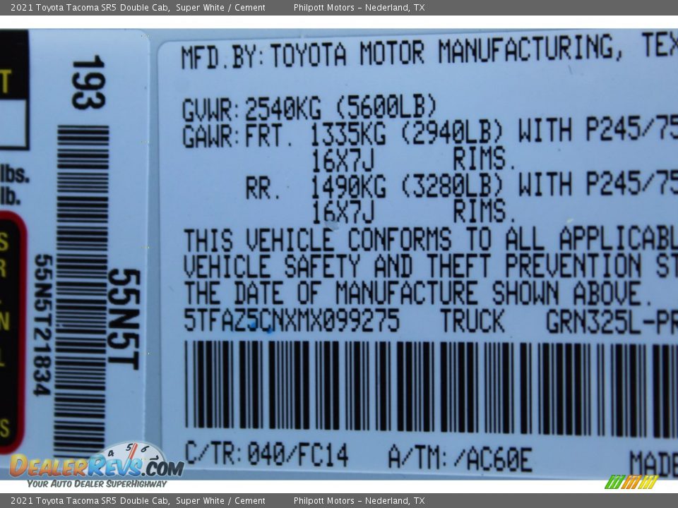 2021 Toyota Tacoma SR5 Double Cab Super White / Cement Photo #23