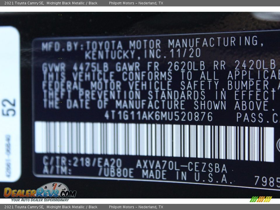 2021 Toyota Camry SE Midnight Black Metallic / Black Photo #23