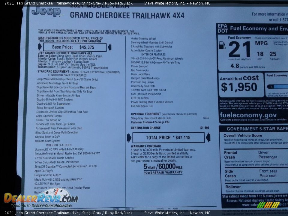 2021 Jeep Grand Cherokee Trailhawk 4x4 Sting-Gray / Ruby Red/Black Photo #33