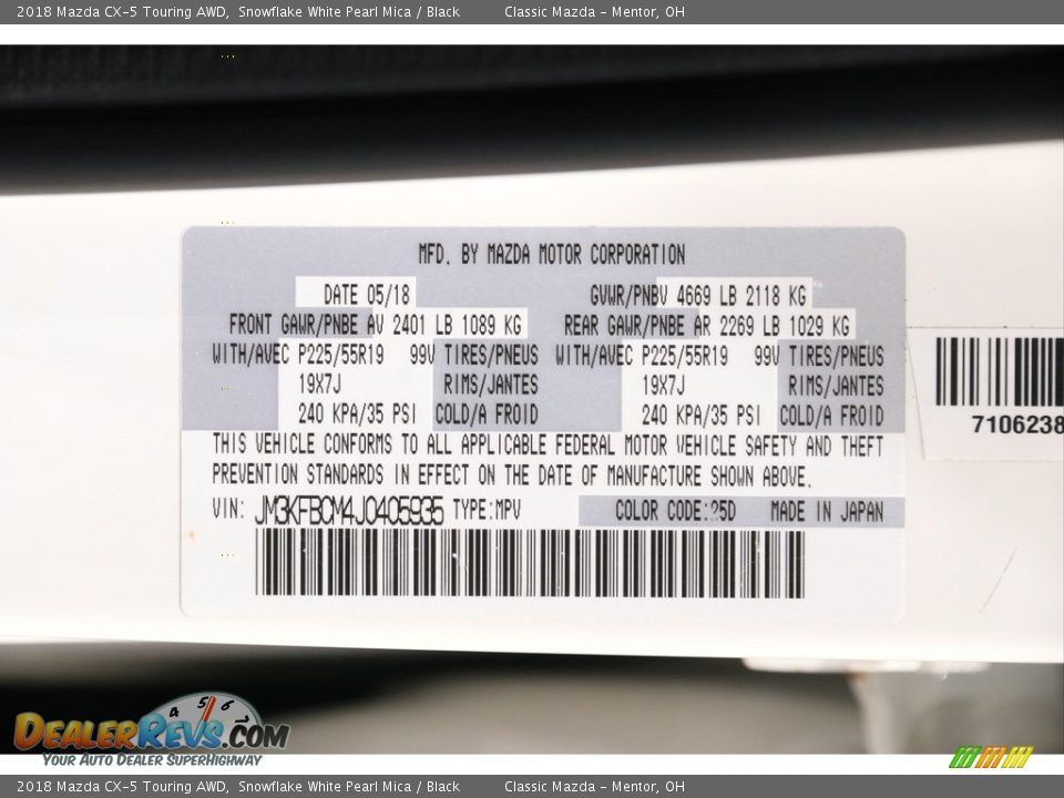 2018 Mazda CX-5 Touring AWD Snowflake White Pearl Mica / Black Photo #20