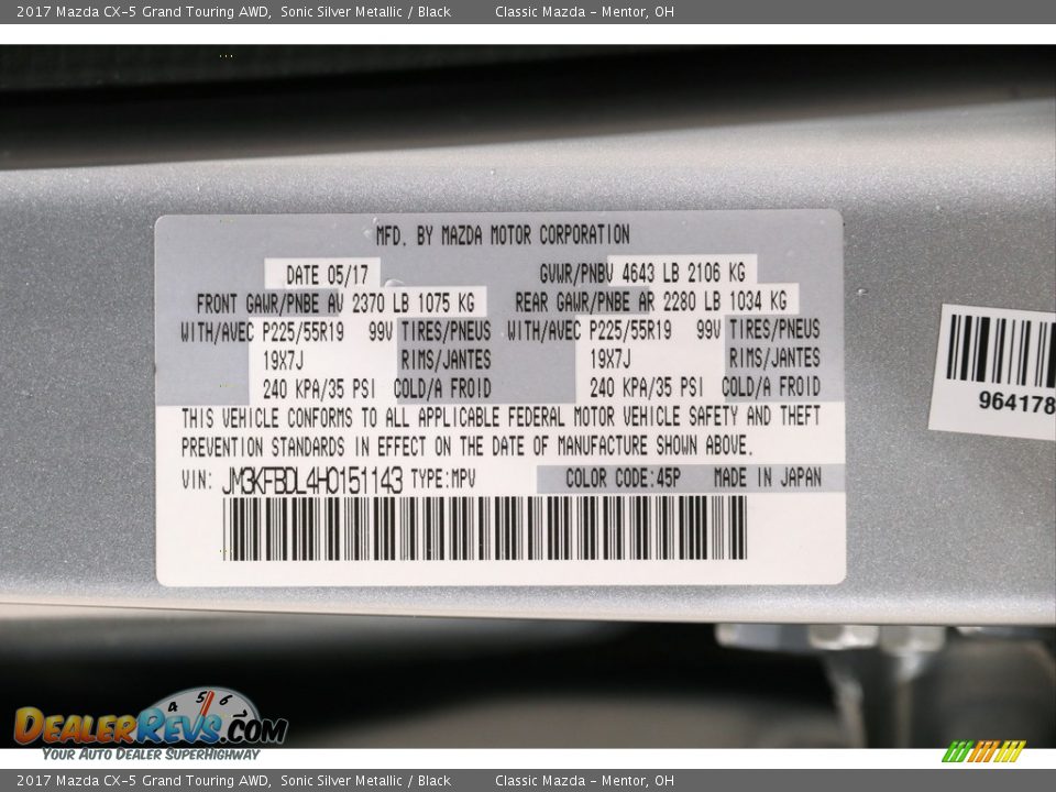 2017 Mazda CX-5 Grand Touring AWD Sonic Silver Metallic / Black Photo #19