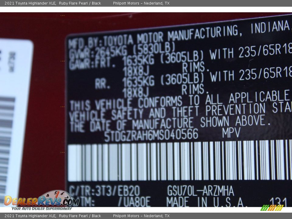 2021 Toyota Highlander XLE Ruby Flare Pearl / Black Photo #25