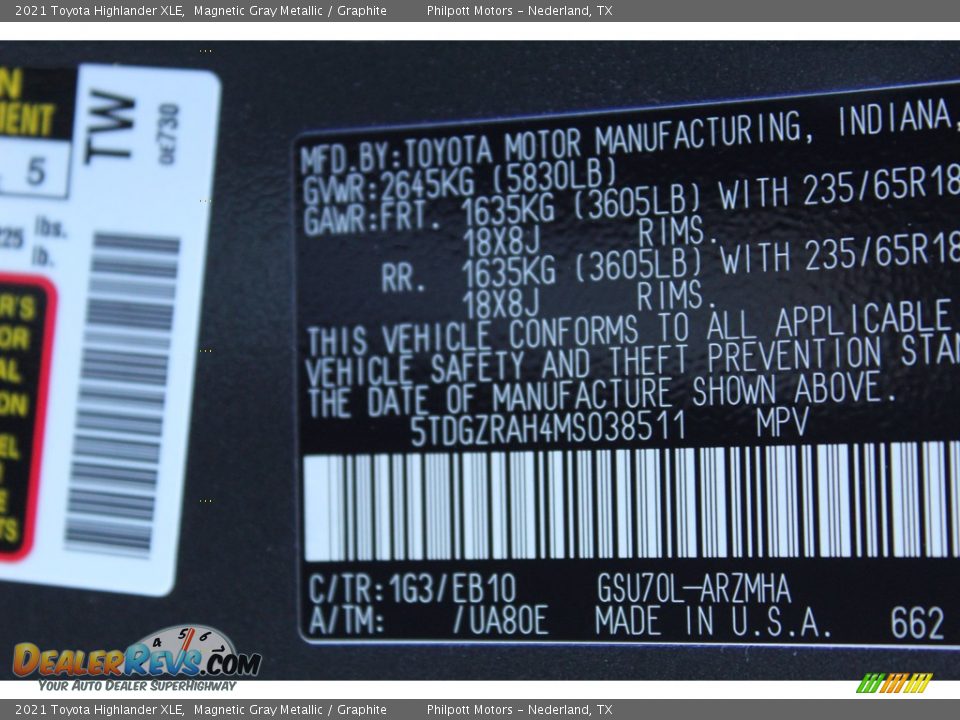 2021 Toyota Highlander XLE Magnetic Gray Metallic / Graphite Photo #21