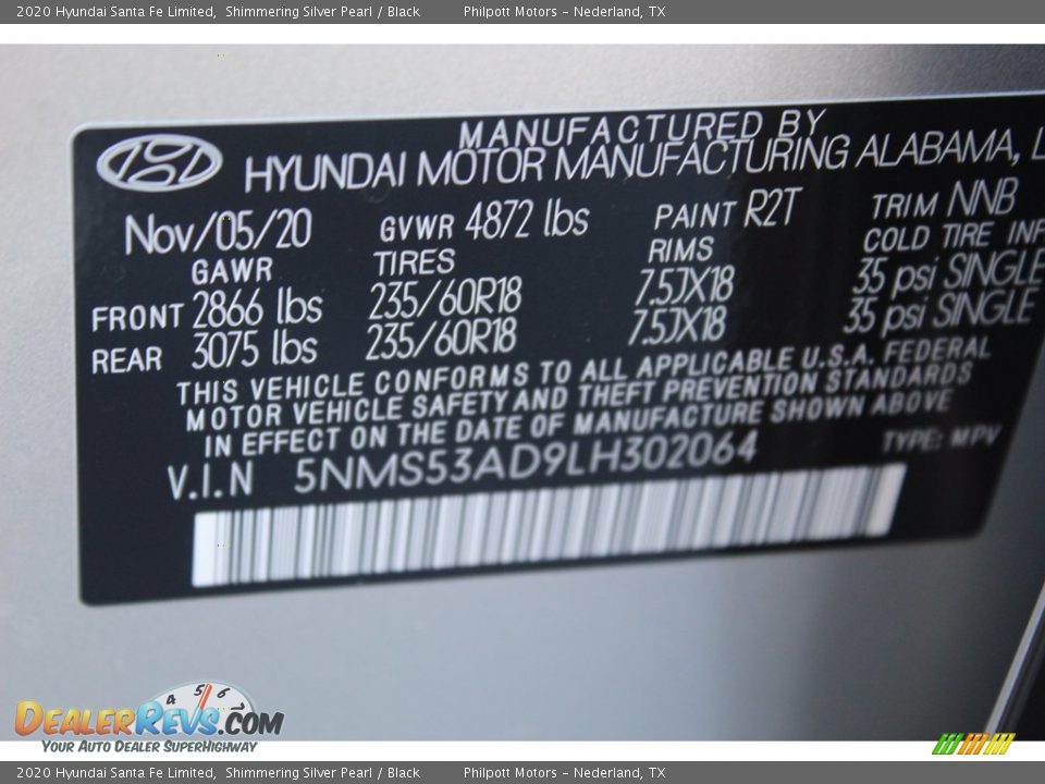 2020 Hyundai Santa Fe Limited Shimmering Silver Pearl / Black Photo #25