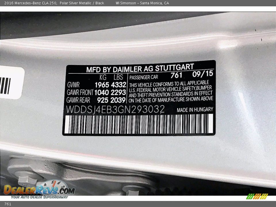 Mercedes-Benz Color Code 761 Polar Silver Metallic