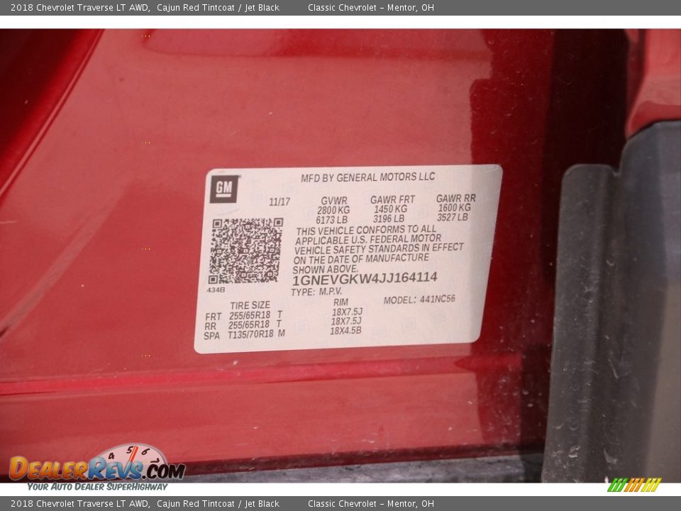2018 Chevrolet Traverse LT AWD Cajun Red Tintcoat / Jet Black Photo #22