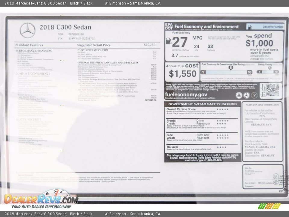 2018 Mercedes-Benz C 300 Sedan Black / Black Photo #11