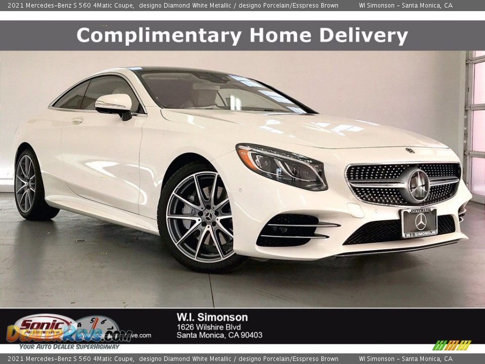 2021 Mercedes-Benz S 560 4Matic Coupe designo Diamond White Metallic / designo Porcelain/Esspreso Brown Photo #1