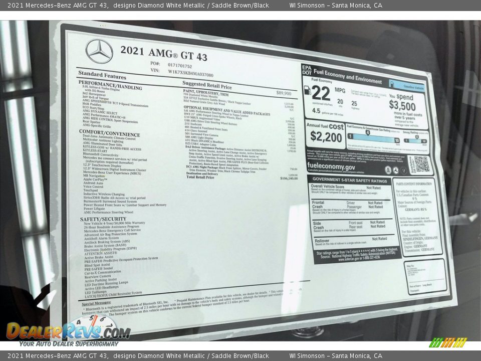 2021 Mercedes-Benz AMG GT 43 Window Sticker Photo #10