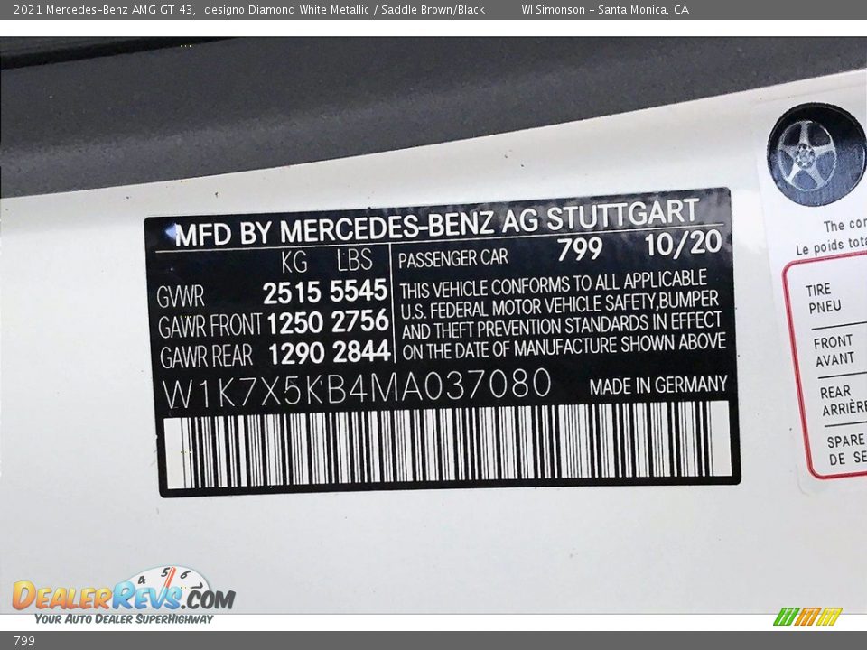 Mercedes-Benz Color Code 799 designo Diamond White Metallic