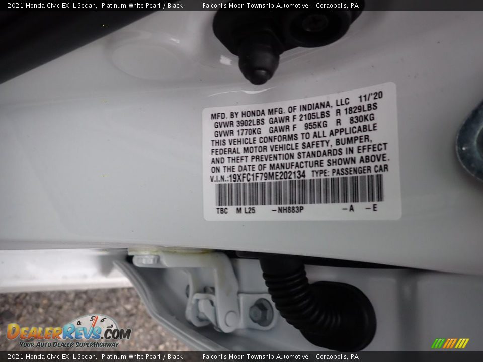 2021 Honda Civic EX-L Sedan Platinum White Pearl / Black Photo #11
