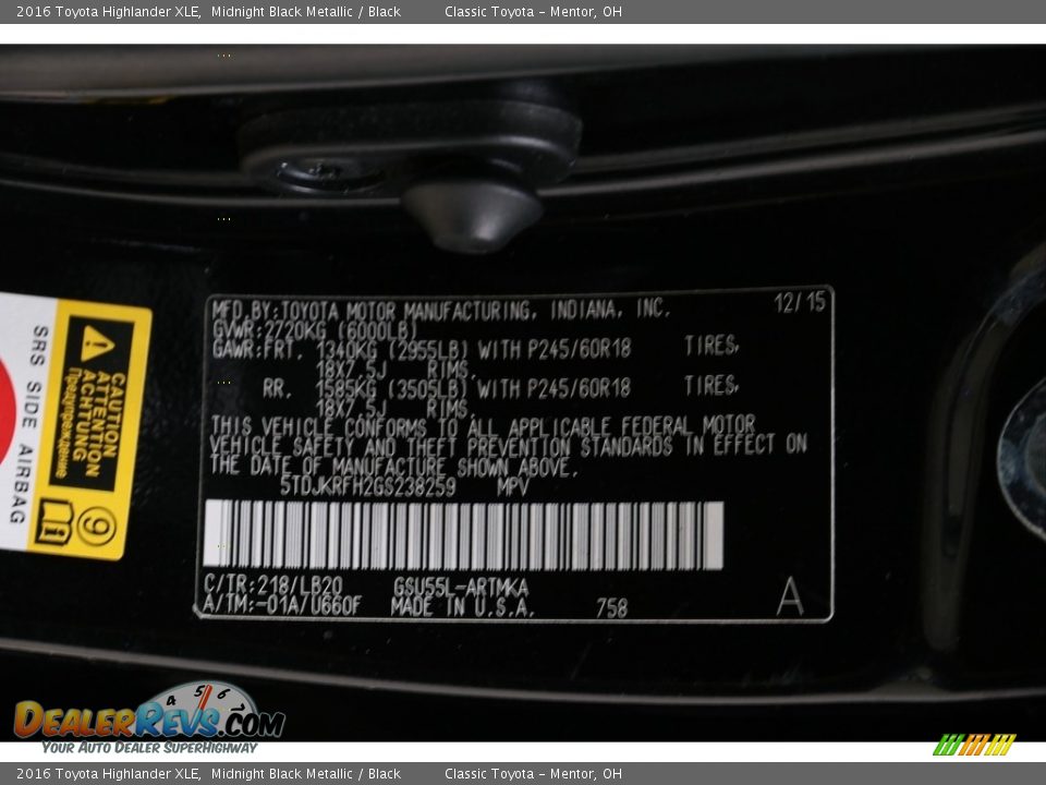 2016 Toyota Highlander XLE Midnight Black Metallic / Black Photo #27