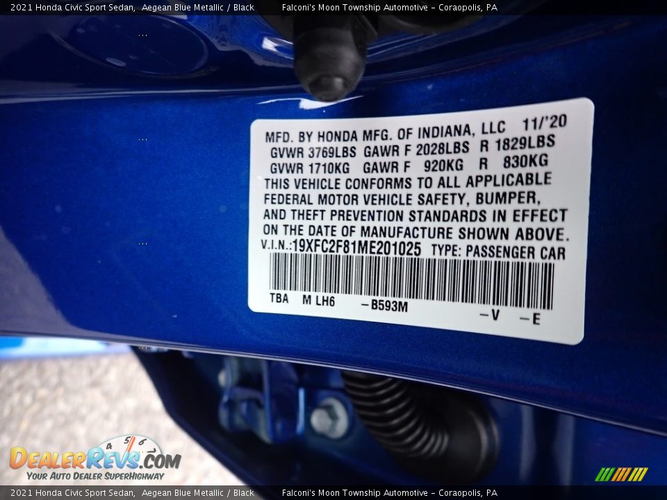 2021 Honda Civic Sport Sedan Aegean Blue Metallic / Black Photo #12